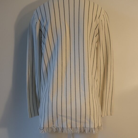 Womens Theory Hayden White Black Striped V-Neck Fringed Knit Pullover Sweater M* - Picture 10 of 12